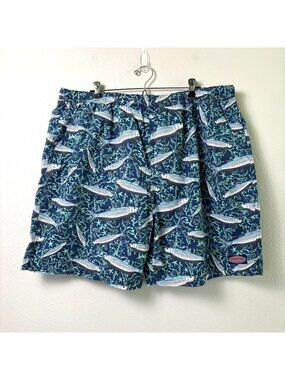 Vineyard Vines Tropical Tarpon Chappy Swim Trunks Mens XXL Blue Fish Lined NWT